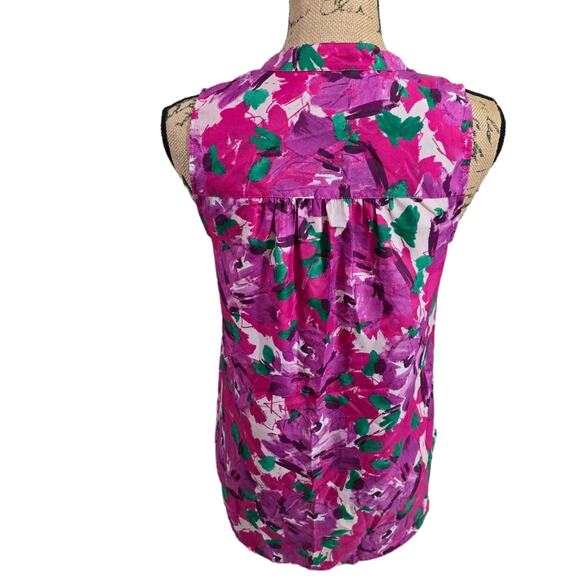 J. Crew Purple Roses and Pink Floral Button Down Tank Top Shirt Size 2 Xs - Picture 3 of 7